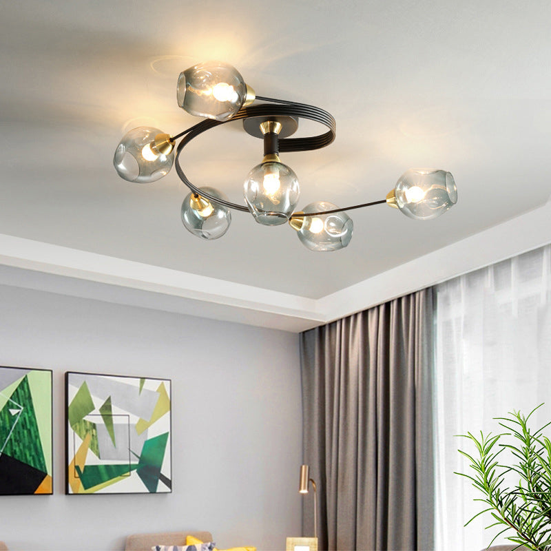 Gradient Dimpled Glass Cup Flush Mount Simplicity Ceiling Flush with Spiral Design 6 Black Clearhalo 'Ceiling Lights' 'Close To Ceiling Lights' 'Close to ceiling' 'Flush mount' Lighting' 2039227