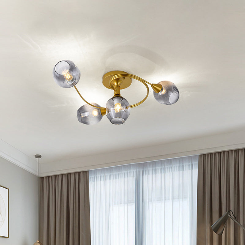 Gradient Dimpled Glass Cup Flush Mount Simplicity Ceiling Flush with Spiral Design 4 Gold Clearhalo 'Ceiling Lights' 'Close To Ceiling Lights' 'Close to ceiling' 'Flush mount' Lighting' 2039229