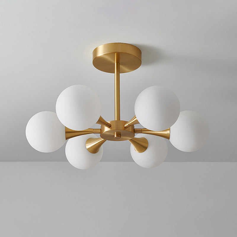 Brass Globe Semi Flush Light Minimalist Glass LED Close to Ceiling Lamp for Bedroom Clearhalo 'Ceiling Lights' 'Close To Ceiling Lights' 'Close to ceiling' 'Glass shade' 'Glass' 'Semi-flushmount' Lighting' 2039236