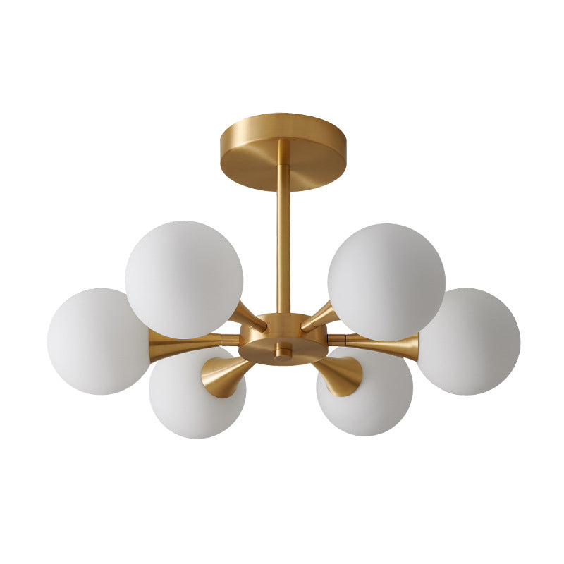Brass Globe Semi Flush Light Minimalist Glass LED Close to Ceiling Lamp for Bedroom Clearhalo 'Ceiling Lights' 'Close To Ceiling Lights' 'Close to ceiling' 'Glass shade' 'Glass' 'Semi-flushmount' Lighting' 2039237