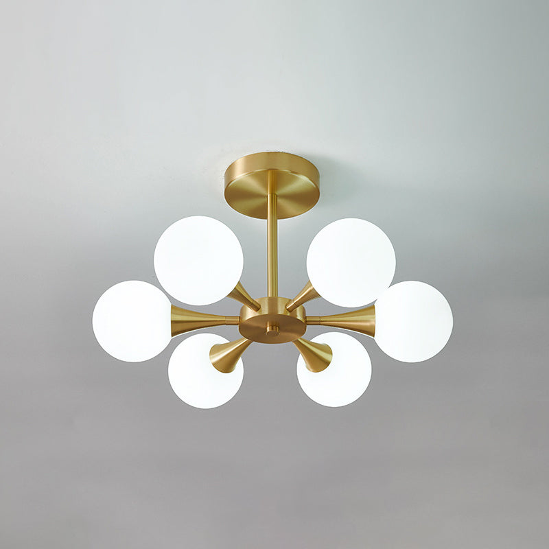 Brass Globe Semi Flush Light Minimalist Glass LED Close to Ceiling Lamp for Bedroom Clearhalo 'Ceiling Lights' 'Close To Ceiling Lights' 'Close to ceiling' 'Glass shade' 'Glass' 'Semi-flushmount' Lighting' 2039238
