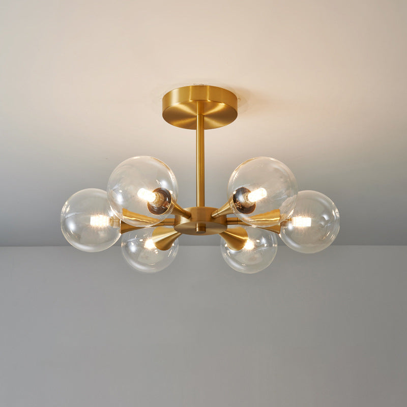 Brass Globe Semi Flush Light Minimalist Glass LED Close to Ceiling Lamp for Bedroom Clearhalo 'Ceiling Lights' 'Close To Ceiling Lights' 'Close to ceiling' 'Glass shade' 'Glass' 'Semi-flushmount' Lighting' 2039240