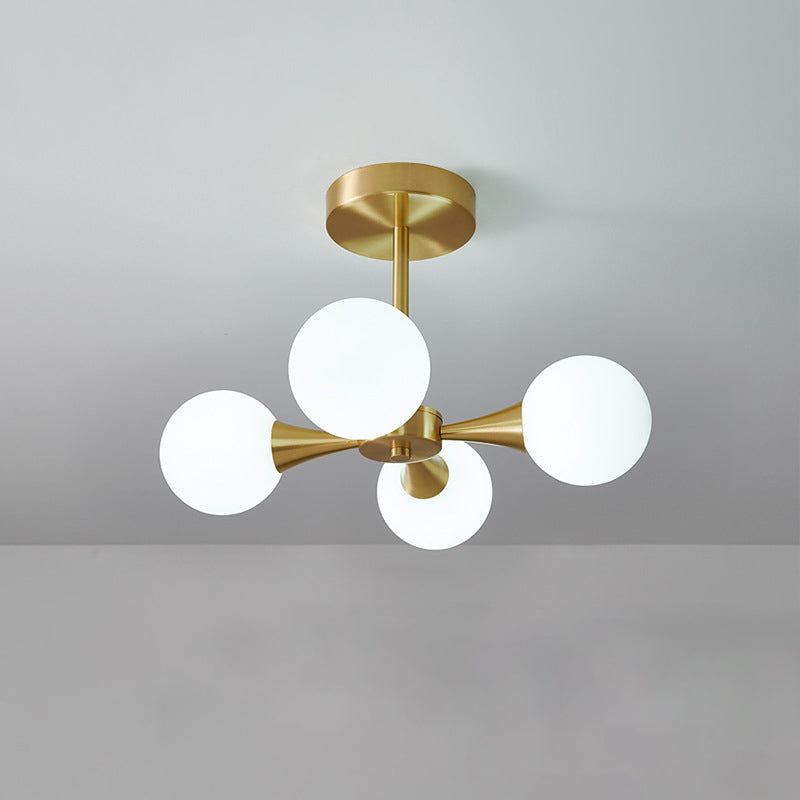 Brass Globe Semi Flush Light Minimalist Glass LED Close to Ceiling Lamp for Bedroom Clearhalo 'Ceiling Lights' 'Close To Ceiling Lights' 'Close to ceiling' 'Glass shade' 'Glass' 'Semi-flushmount' Lighting' 2039242