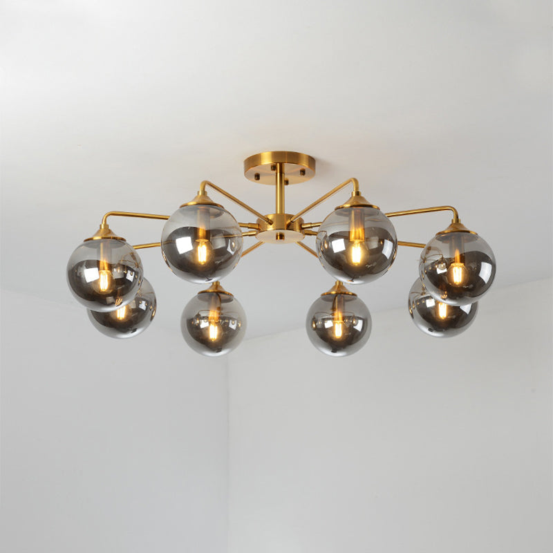 Modern Semi Flush Gold Global Ceiling Light Fixture with Glass Shade for Living Room Clearhalo 'Ceiling Lights' 'Close To Ceiling Lights' 'Close to ceiling' 'Glass shade' 'Glass' 'Semi-flushmount' Lighting' 2039245