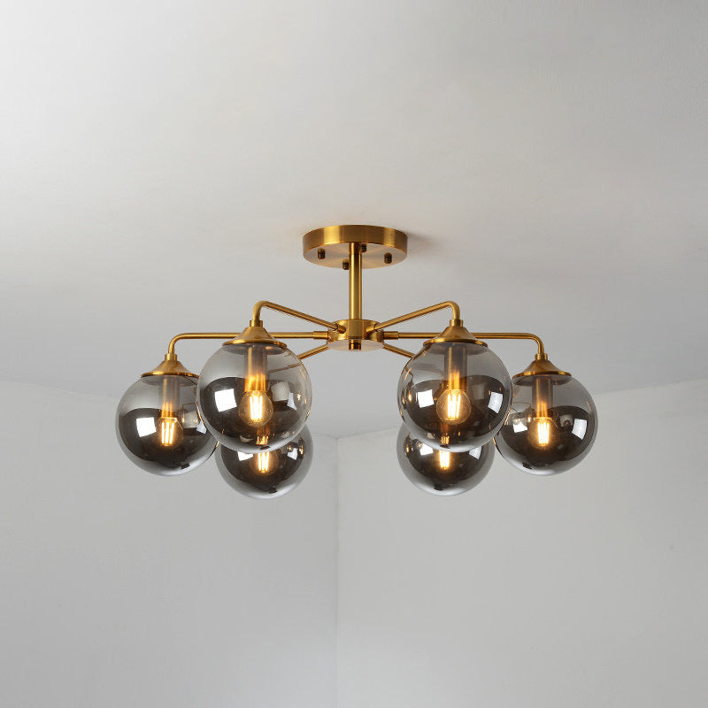 Modern Semi Flush Gold Global Ceiling Light Fixture with Glass Shade for Living Room Clearhalo 'Ceiling Lights' 'Close To Ceiling Lights' 'Close to ceiling' 'Glass shade' 'Glass' 'Semi-flushmount' Lighting' 2039248