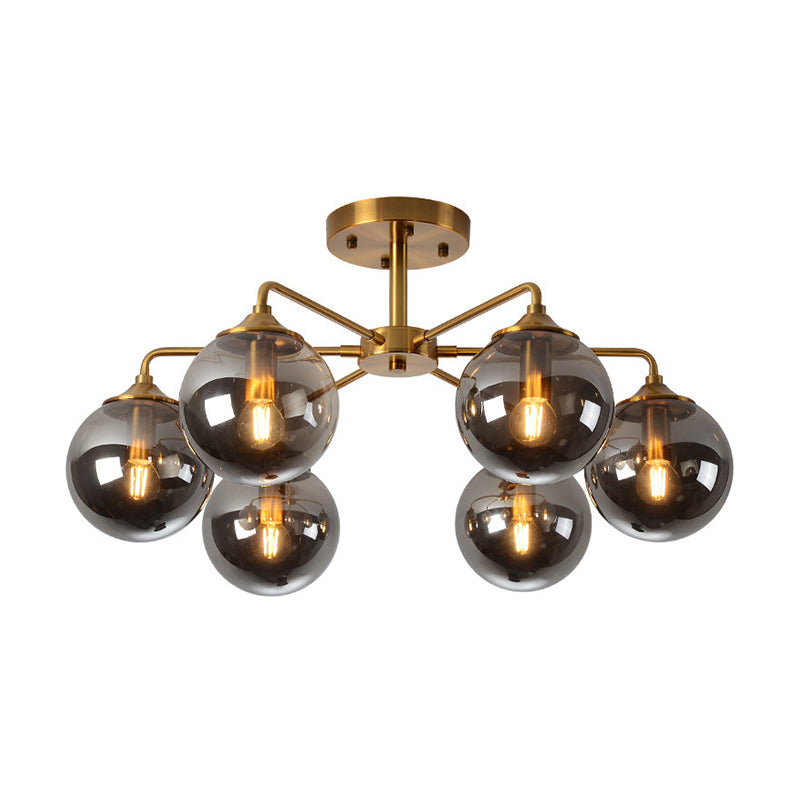 Modern Semi Flush Gold Global Ceiling Light Fixture with Glass Shade for Living Room Clearhalo 'Ceiling Lights' 'Close To Ceiling Lights' 'Close to ceiling' 'Glass shade' 'Glass' 'Semi-flushmount' Lighting' 2039249