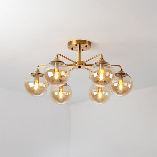 Modern Semi Flush Gold Global Ceiling Light Fixture with Glass Shade for Living Room Clearhalo 'Ceiling Lights' 'Close To Ceiling Lights' 'Close to ceiling' 'Glass shade' 'Glass' 'Semi-flushmount' Lighting' 2039251
