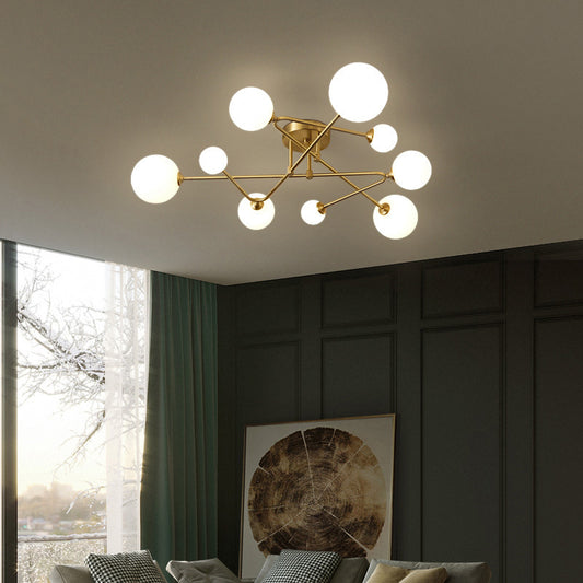 Orb Semi Mount Lighting Simple Opaline Glass Living Room Close to Ceiling Lamp in Gold 9 Gold Clearhalo 'Ceiling Lights' 'Close To Ceiling Lights' 'Close to ceiling' 'Glass shade' 'Glass' 'Semi-flushmount' Lighting' 2039252