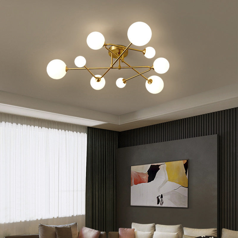 Orb Semi Mount Lighting Simple Opaline Glass Living Room Close to Ceiling Lamp in Gold Clearhalo 'Ceiling Lights' 'Close To Ceiling Lights' 'Close to ceiling' 'Glass shade' 'Glass' 'Semi-flushmount' Lighting' 2039253
