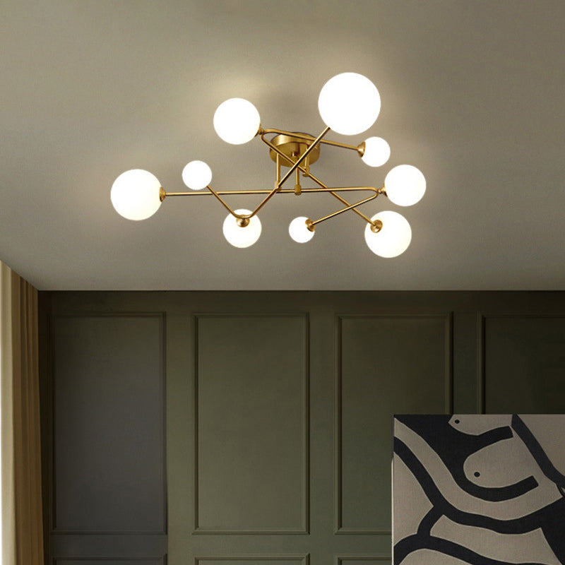 Orb Semi Mount Lighting Simple Opaline Glass Living Room Close to Ceiling Lamp in Gold Clearhalo 'Ceiling Lights' 'Close To Ceiling Lights' 'Close to ceiling' 'Glass shade' 'Glass' 'Semi-flushmount' Lighting' 2039254