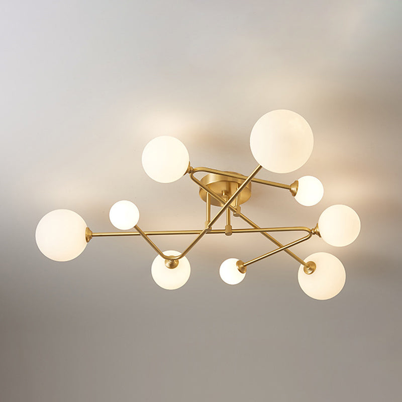 Orb Semi Mount Lighting Simple Opaline Glass Living Room Close to Ceiling Lamp in Gold Clearhalo 'Ceiling Lights' 'Close To Ceiling Lights' 'Close to ceiling' 'Glass shade' 'Glass' 'Semi-flushmount' Lighting' 2039256