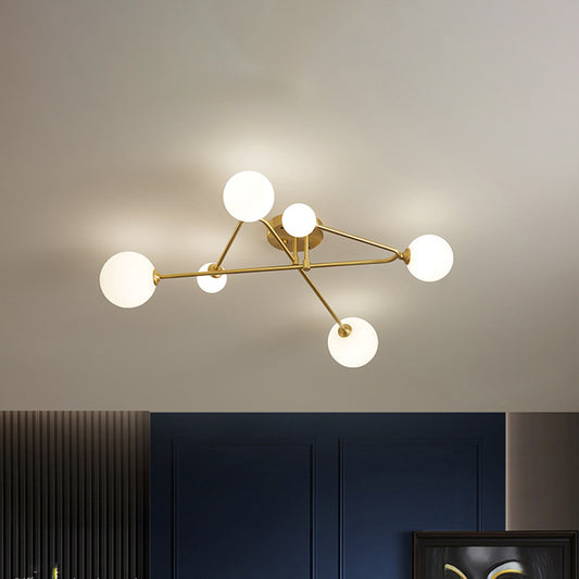 Orb Semi Mount Lighting Simple Opaline Glass Living Room Close to Ceiling Lamp in Gold Clearhalo 'Ceiling Lights' 'Close To Ceiling Lights' 'Close to ceiling' 'Glass shade' 'Glass' 'Semi-flushmount' Lighting' 2039259