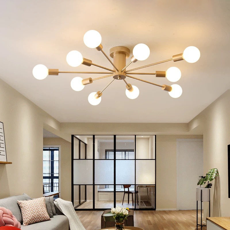 Minimal Sputnik Ceiling Mounted Light Metal Living Room Semi Flush Mount Chandelier Clearhalo 'Ceiling Lights' 'Close To Ceiling Lights' 'Close to ceiling' 'Glass shade' 'Glass' 'Semi-flushmount' Lighting' 2039262
