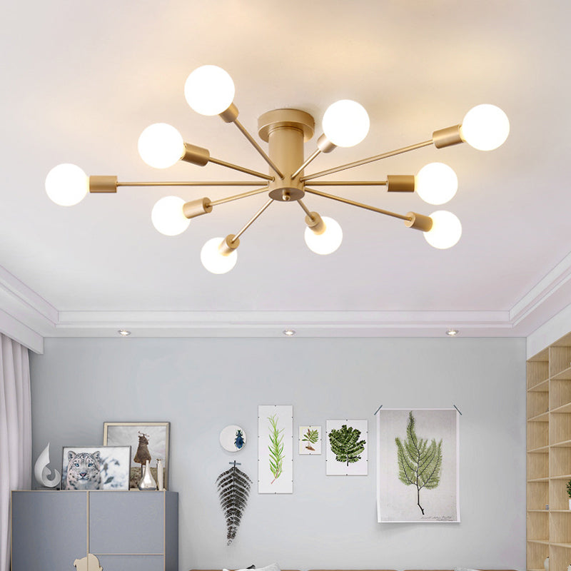 Minimal Sputnik Ceiling Mounted Light Metal Living Room Semi Flush Mount Chandelier Clearhalo 'Ceiling Lights' 'Close To Ceiling Lights' 'Close to ceiling' 'Glass shade' 'Glass' 'Semi-flushmount' Lighting' 2039263