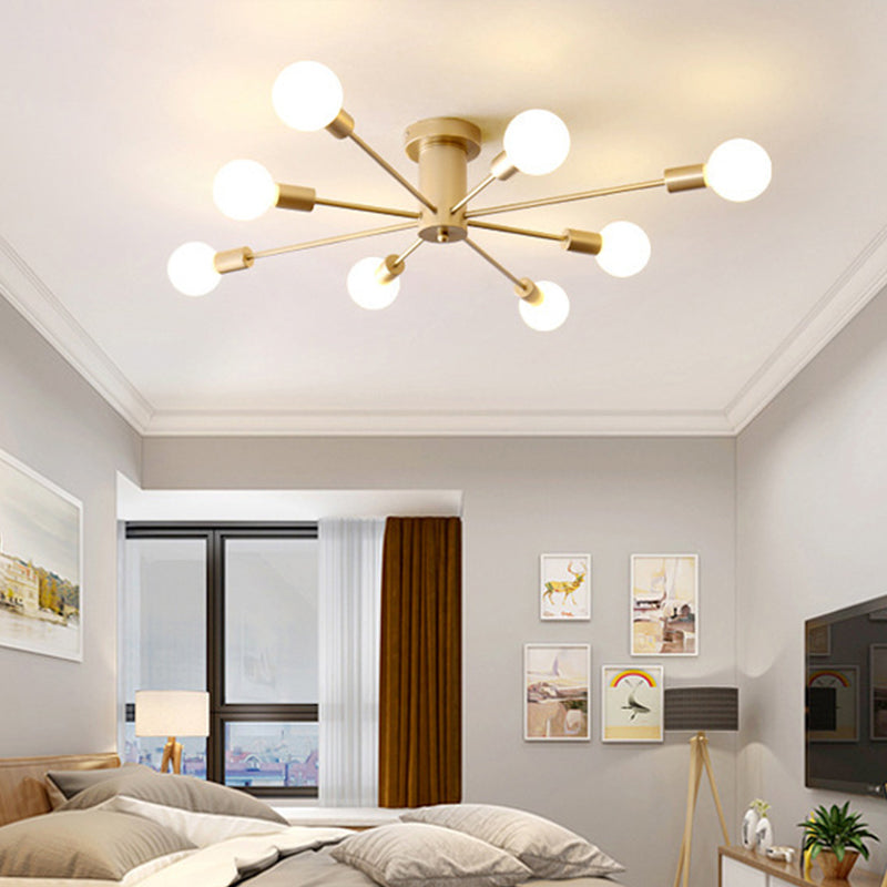 Minimal Sputnik Ceiling Mounted Light Metal Living Room Semi Flush Mount Chandelier 8 Gold Clearhalo 'Ceiling Lights' 'Close To Ceiling Lights' 'Close to ceiling' 'Glass shade' 'Glass' 'Semi-flushmount' Lighting' 2039265