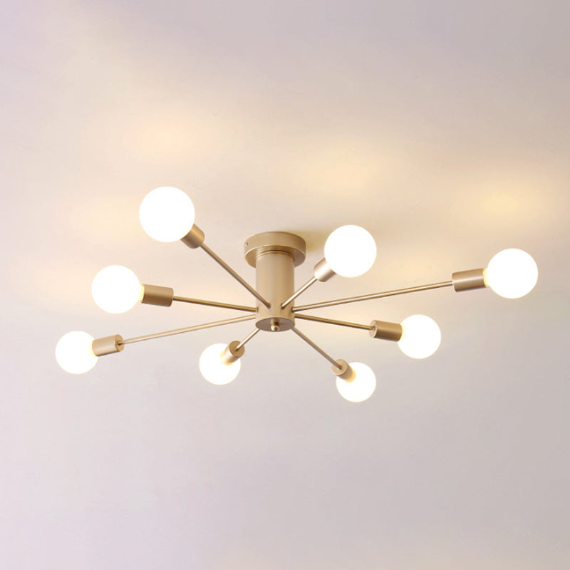 Minimal Sputnik Ceiling Mounted Light Metal Living Room Semi Flush Mount Chandelier Clearhalo 'Ceiling Lights' 'Close To Ceiling Lights' 'Close to ceiling' 'Glass shade' 'Glass' 'Semi-flushmount' Lighting' 2039267
