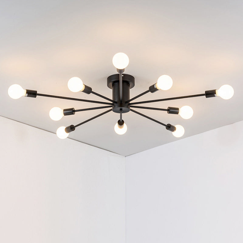 Minimal Sputnik Ceiling Mounted Light Metal Living Room Semi Flush Mount Chandelier Clearhalo 'Ceiling Lights' 'Close To Ceiling Lights' 'Close to ceiling' 'Glass shade' 'Glass' 'Semi-flushmount' Lighting' 2039272