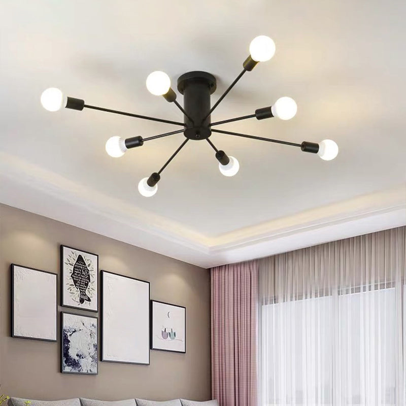 Minimal Sputnik Ceiling Mounted Light Metal Living Room Semi Flush Mount Chandelier Clearhalo 'Ceiling Lights' 'Close To Ceiling Lights' 'Close to ceiling' 'Glass shade' 'Glass' 'Semi-flushmount' Lighting' 2039274