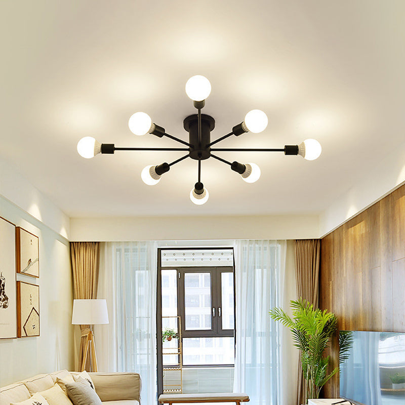Minimal Sputnik Ceiling Mounted Light Metal Living Room Semi Flush Mount Chandelier Clearhalo 'Ceiling Lights' 'Close To Ceiling Lights' 'Close to ceiling' 'Glass shade' 'Glass' 'Semi-flushmount' Lighting' 2039275