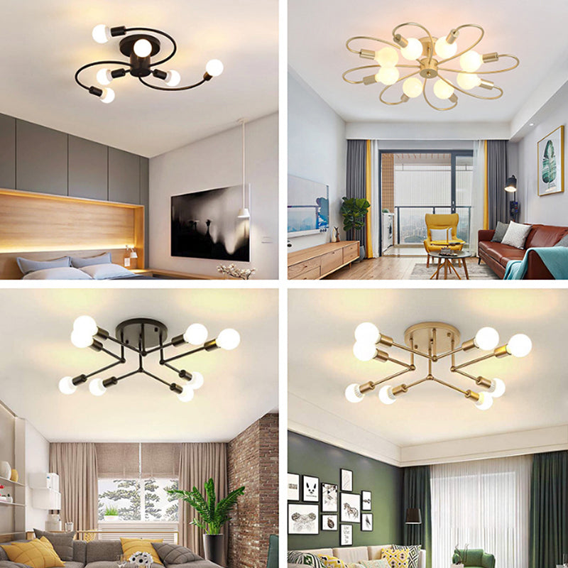 Metal Branching Semi Flush Chandelier Contemporary Ceiling Light Fixture for Living Room Clearhalo 'Ceiling Lights' 'Close To Ceiling Lights' 'Close to ceiling' 'Glass shade' 'Glass' 'Semi-flushmount' Lighting' 2039278