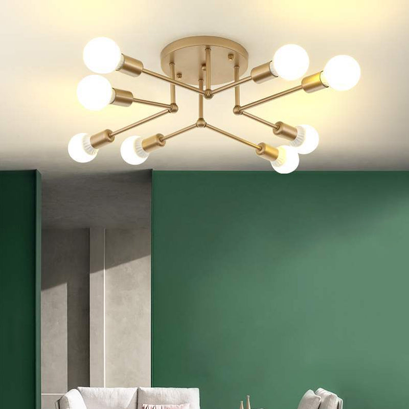 Metal Branching Semi Flush Chandelier Contemporary Ceiling Light Fixture for Living Room Clearhalo 'Ceiling Lights' 'Close To Ceiling Lights' 'Close to ceiling' 'Glass shade' 'Glass' 'Semi-flushmount' Lighting' 2039279