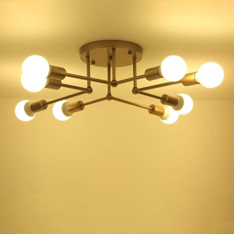 Metal Branching Semi Flush Chandelier Contemporary Ceiling Light Fixture for Living Room Clearhalo 'Ceiling Lights' 'Close To Ceiling Lights' 'Close to ceiling' 'Glass shade' 'Glass' 'Semi-flushmount' Lighting' 2039280