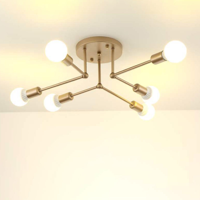 Metal Branching Semi Flush Chandelier Contemporary Ceiling Light Fixture for Living Room Clearhalo 'Ceiling Lights' 'Close To Ceiling Lights' 'Close to ceiling' 'Glass shade' 'Glass' 'Semi-flushmount' Lighting' 2039283