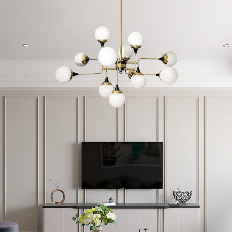 Bubble Chandelier Lamp Modernity Milky Glass 12 Heads Gold and Black Pendant Lighting Fixture for Dining Room Gold-Black Clearhalo 'Ceiling Lights' 'Chandeliers' 'Glass shade' 'Glass' 'Modern Chandeliers' 'Modern' Lighting' 2039306