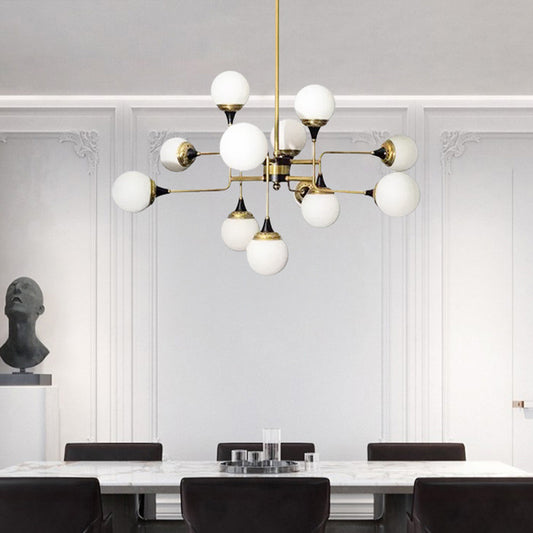 Bubble Chandelier Lamp Modernity Milky Glass 12 Heads Gold and Black Pendant Lighting Fixture for Dining Room Clearhalo 'Ceiling Lights' 'Chandeliers' 'Glass shade' 'Glass' 'Modern Chandeliers' 'Modern' Lighting' 2039308