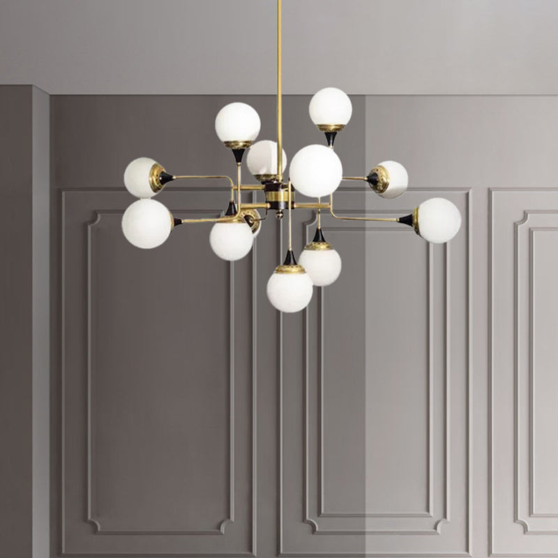 Bubble Chandelier Lamp Modernity Milky Glass 12 Heads Gold and Black Pendant Lighting Fixture for Dining Room Clearhalo 'Ceiling Lights' 'Chandeliers' 'Glass shade' 'Glass' 'Modern Chandeliers' 'Modern' Lighting' 2039309
