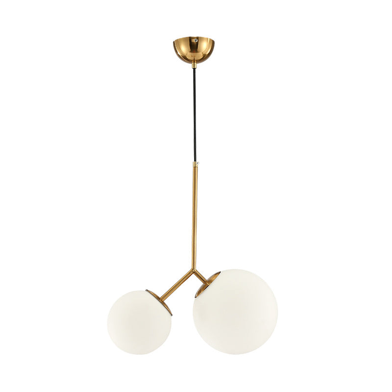 Gold Spherical Chandelier Light Modernity 2 Bulbs Milky Glass Suspension Pendant for Dining Room Clearhalo 'Ceiling Lights' 'Chandeliers' 'Glass shade' 'Glass' 'Modern Chandeliers' 'Modern' Lighting' 2039322