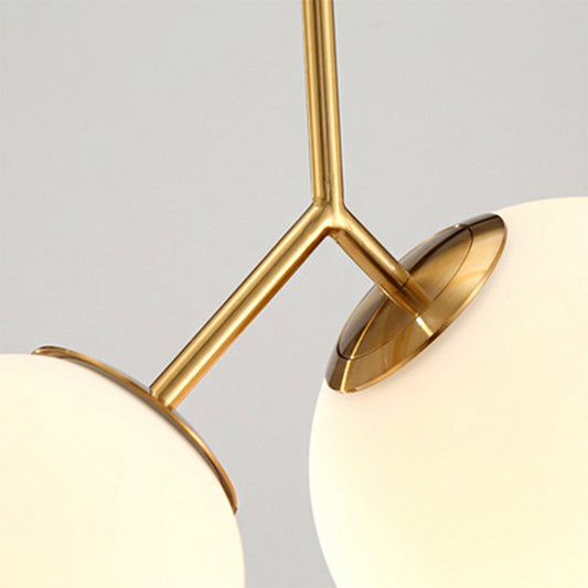 Gold Spherical Chandelier Light Modernity 2 Bulbs Milky Glass Suspension Pendant for Dining Room Clearhalo 'Ceiling Lights' 'Chandeliers' 'Glass shade' 'Glass' 'Modern Chandeliers' 'Modern' Lighting' 2039323