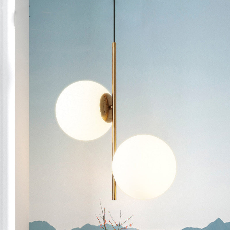 Nordic 2 Lights Chandelier Lighting Gold Sphere Pendant Light Kit with Opal Glass Shade Gold Clearhalo 'Ceiling Lights' 'Chandeliers' 'Glass shade' 'Glass' 'Modern Chandeliers' 'Modern' Lighting' 2039324