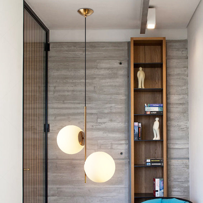 Nordic 2 Lights Chandelier Lighting Gold Sphere Pendant Light Kit with Opal Glass Shade Clearhalo 'Ceiling Lights' 'Chandeliers' 'Glass shade' 'Glass' 'Modern Chandeliers' 'Modern' Lighting' 2039326