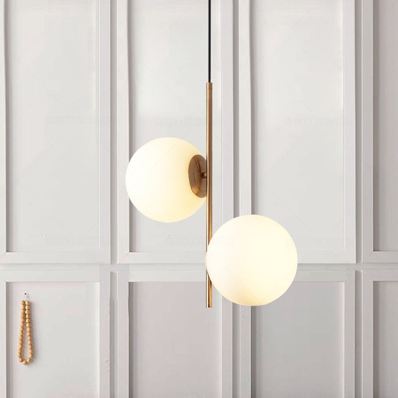 Nordic 2 Lights Chandelier Lighting Gold Sphere Pendant Light Kit with Opal Glass Shade Clearhalo 'Ceiling Lights' 'Chandeliers' 'Glass shade' 'Glass' 'Modern Chandeliers' 'Modern' Lighting' 2039327