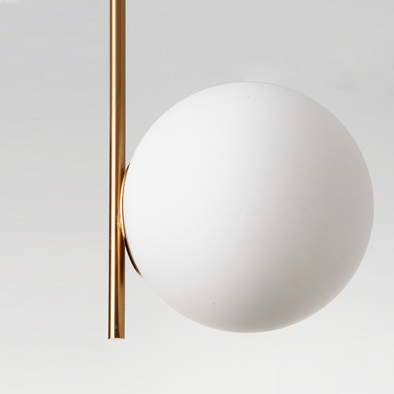 Nordic 2 Lights Chandelier Lighting Gold Sphere Pendant Light Kit with Opal Glass Shade Clearhalo 'Ceiling Lights' 'Chandeliers' 'Glass shade' 'Glass' 'Modern Chandeliers' 'Modern' Lighting' 2039329