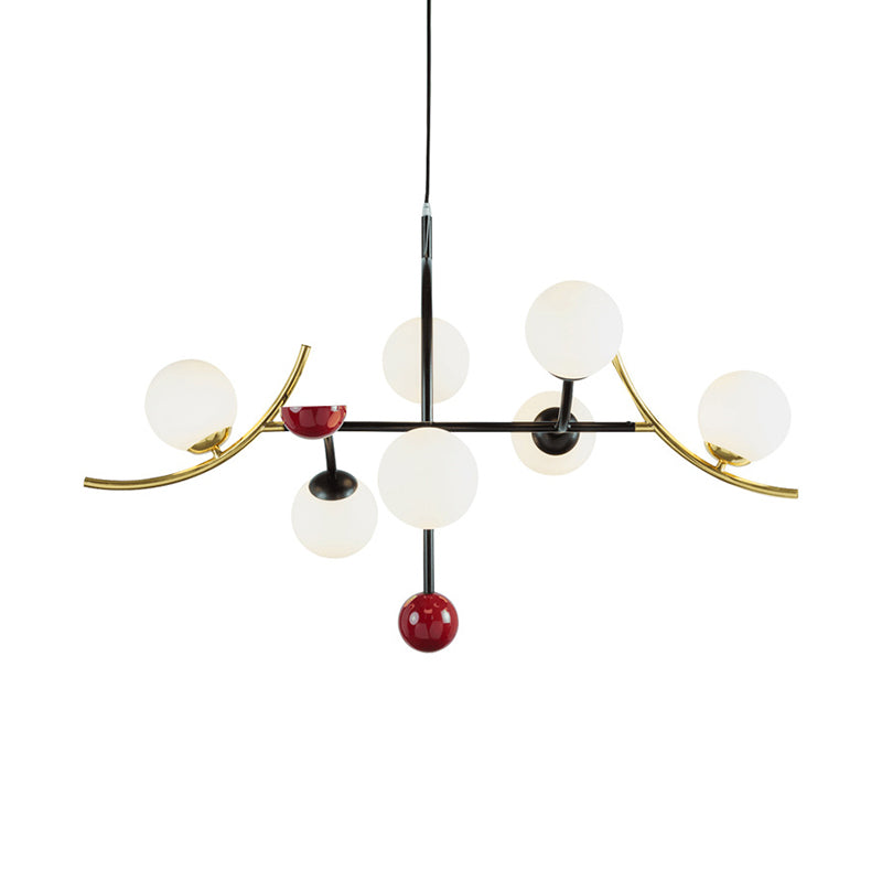 Modernity Ball Hanging Chandelier Opal Glass Living Room Suspension Lamp in Black Clearhalo 'Ceiling Lights' 'Chandeliers' 'Glass shade' 'Glass' 'Modern Chandeliers' 'Modern' Lighting' 2039345