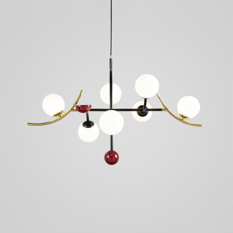 Modernity Ball Hanging Chandelier Opal Glass Living Room Suspension Lamp in Black Clearhalo 'Ceiling Lights' 'Chandeliers' 'Glass shade' 'Glass' 'Modern Chandeliers' 'Modern' Lighting' 2039346