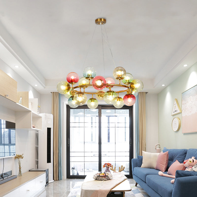 Multicolored Glass Bubble Pendant Lamp Minimalist Ceiling Chandelier for Living Room 18 Multi-Color Clearhalo 'Ceiling Lights' 'Chandeliers' 'Glass shade' 'Glass' 'Modern Chandeliers' 'Modern' Lighting' 2039352