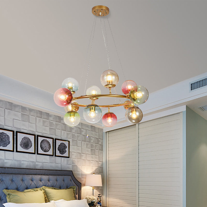 Multicolored Glass Bubble Pendant Lamp Minimalist Ceiling Chandelier for Living Room 12 Multi-Color Clearhalo 'Ceiling Lights' 'Chandeliers' 'Glass shade' 'Glass' 'Modern Chandeliers' 'Modern' Lighting' 2039355