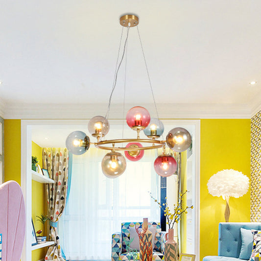 Multicolored Glass Bubble Pendant Lamp Minimalist Ceiling Chandelier for Living Room 9 Multi-Color Clearhalo 'Ceiling Lights' 'Chandeliers' 'Glass shade' 'Glass' 'Modern Chandeliers' 'Modern' Lighting' 2039356