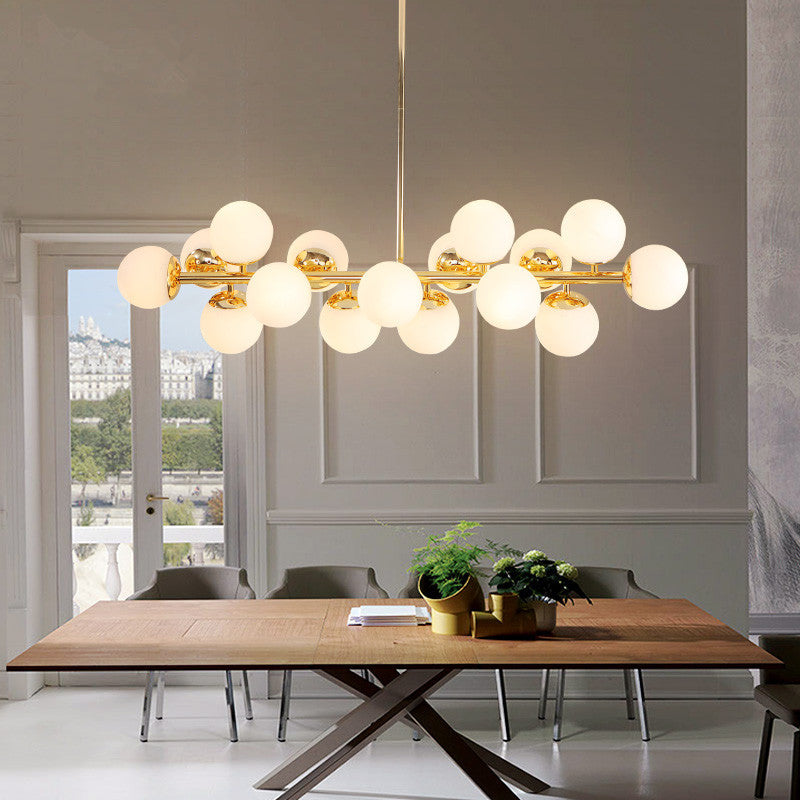 Ball Dining Room Pendant Light Kit Cream Glass Contemporary Chandelier Lighting Fixture in Gold Clearhalo 'Ceiling Lights' 'Chandeliers' 'Glass shade' 'Glass' 'Island Lights' 'Modern Chandeliers' 'Modern' Lighting' 2039360
