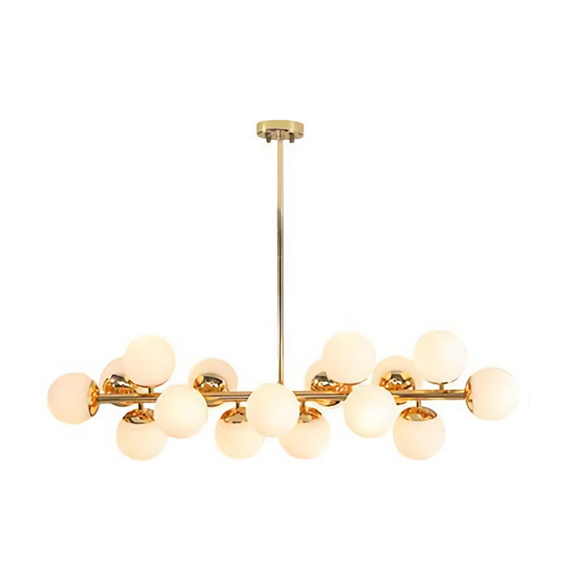 Ball Dining Room Pendant Light Kit Cream Glass Contemporary Chandelier Lighting Fixture in Gold Clearhalo 'Ceiling Lights' 'Chandeliers' 'Glass shade' 'Glass' 'Island Lights' 'Modern Chandeliers' 'Modern' Lighting' 2039362