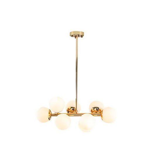Ball Dining Room Pendant Light Kit Cream Glass Contemporary Chandelier Lighting Fixture in Gold 8 Gold Clearhalo 'Ceiling Lights' 'Chandeliers' 'Glass shade' 'Glass' 'Island Lights' 'Modern Chandeliers' 'Modern' Lighting' 2039363