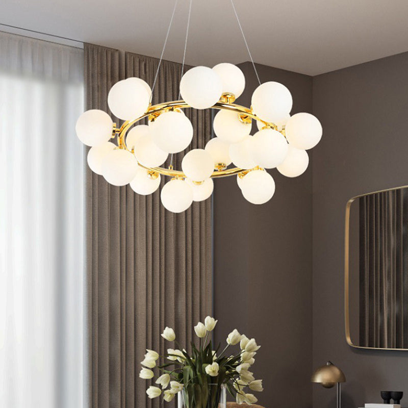 25 Bulbs Dining Room Hanging Lamp Kit Simple Chandelier Light Fixture with Round Glass Shade 25 Gold Clearhalo 'Ceiling Lights' 'Chandeliers' 'Glass shade' 'Glass' 'Modern Chandeliers' 'Modern' Lighting' 2039364