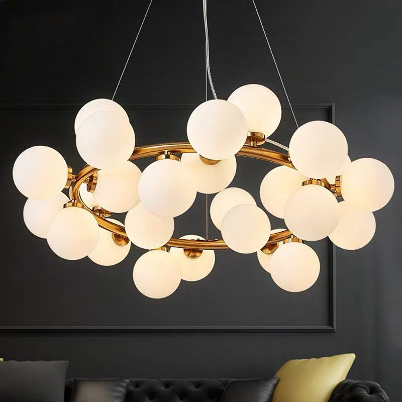 25 Bulbs Dining Room Hanging Lamp Kit Simple Chandelier Light Fixture with Round Glass Shade Clearhalo 'Ceiling Lights' 'Chandeliers' 'Glass shade' 'Glass' 'Modern Chandeliers' 'Modern' Lighting' 2039365