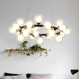 25 Bulbs Dining Room Hanging Lamp Kit Simple Chandelier Light Fixture with Round Glass Shade 25 Black Clearhalo 'Ceiling Lights' 'Chandeliers' 'Glass shade' 'Glass' 'Modern Chandeliers' 'Modern' Lighting' 2039366
