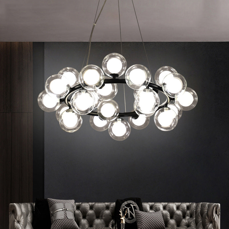 25 Bulbs Dining Room Hanging Lamp Kit Simple Chandelier Light Fixture with Round Glass Shade Clearhalo 'Ceiling Lights' 'Chandeliers' 'Glass shade' 'Glass' 'Modern Chandeliers' 'Modern' Lighting' 2039367