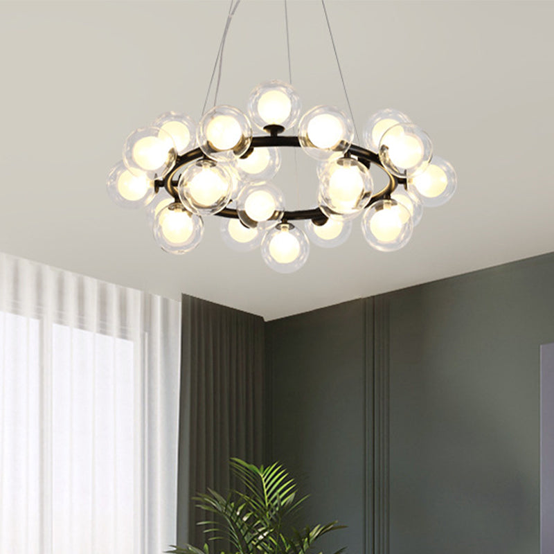 25 Bulbs Dining Room Hanging Lamp Kit Simple Chandelier Light Fixture with Round Glass Shade Clearhalo 'Ceiling Lights' 'Chandeliers' 'Glass shade' 'Glass' 'Modern Chandeliers' 'Modern' Lighting' 2039369