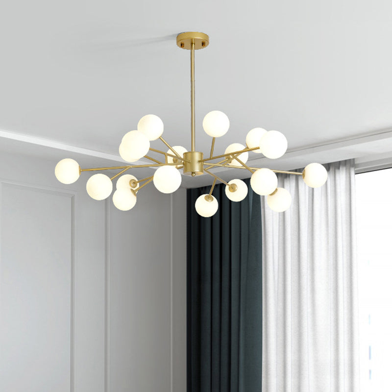 Opal Glass Sphere Drop Pendant Modernity Gold Chandelier Lighting Fixture for Living Room 18 Gold Clearhalo 'Ceiling Lights' 'Chandeliers' 'Glass shade' 'Glass' 'Modern Chandeliers' 'Modern' Lighting' 2039375